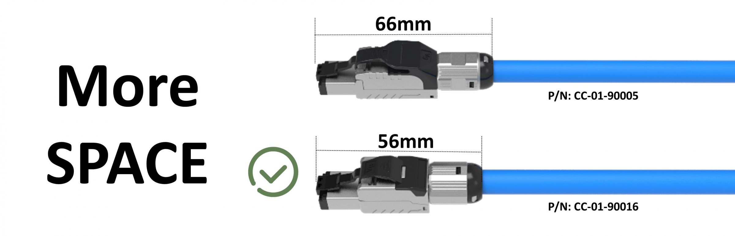 موصل RJ45 بدون أدوات لجسم قصير Cat.6A مع مساحة توصيل أقل